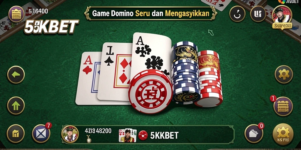 Tangkapan layar gameplay 55KBET menampilkan suasana permainan Domino yang seru.