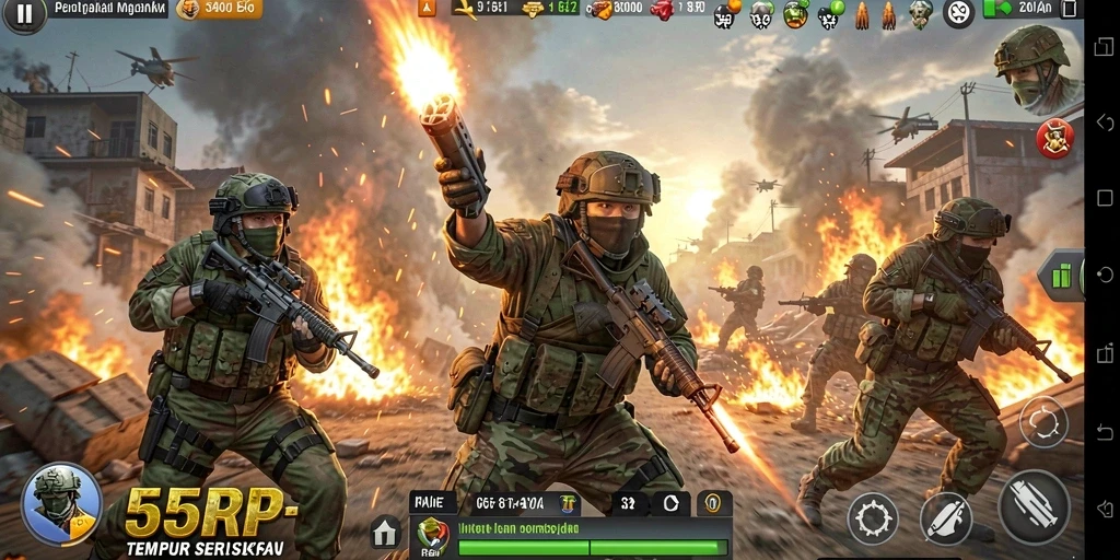Screenshot tampilan gameplay 55RP yang mendebarkan di medan tempur.