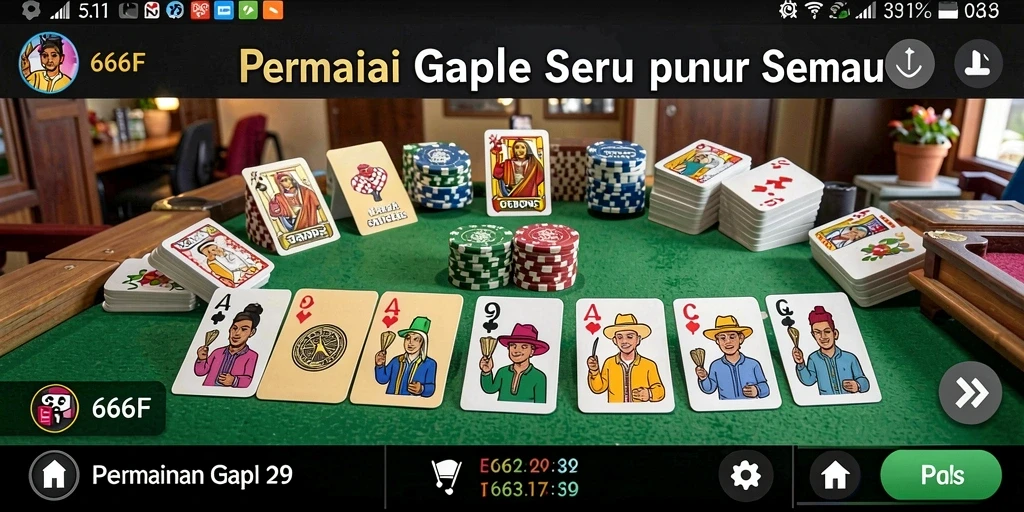 Screenshot permainan Gaple dengan antarmuka modern dan menarik.