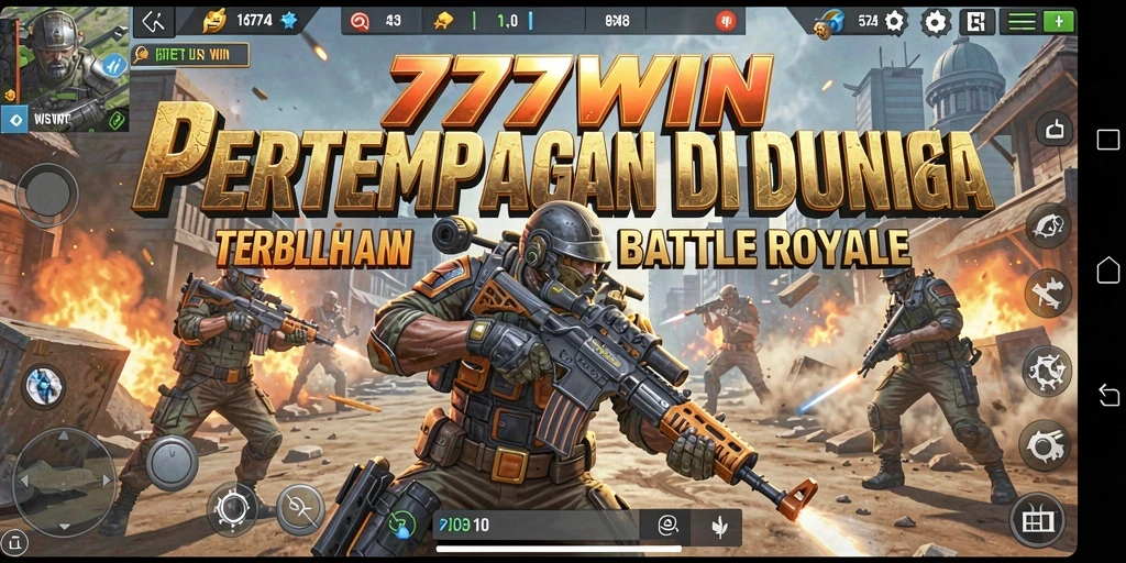 Screenshot gameplay mendebarkan dari 777WIN dalam pertempuran Battle Royale.