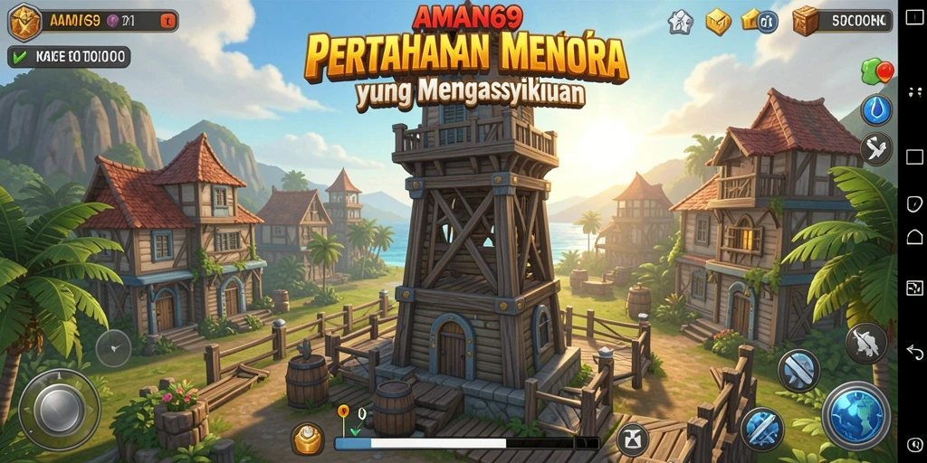 Gameplay seru dalam AMAN69 Tower Defense dengan menara dan strategi.