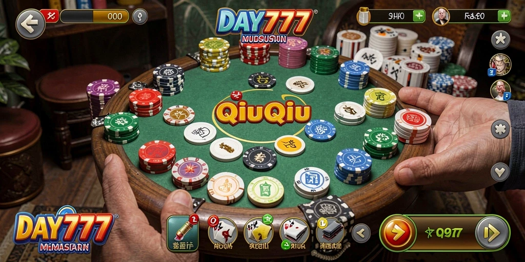 Screenshot utama DAY777 menampilkan gameplay QiuQiu yang mendebarkan.