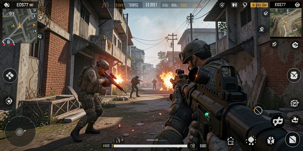 Tampilan gameplay menegangkan di EOS77 dengan aksi seru dan grafis menawan.