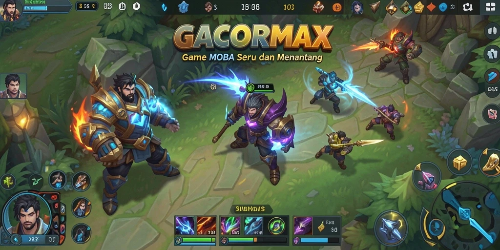 GACORMAX menampilkan aksi seru dalam pertarungan tim di arena MOBA.