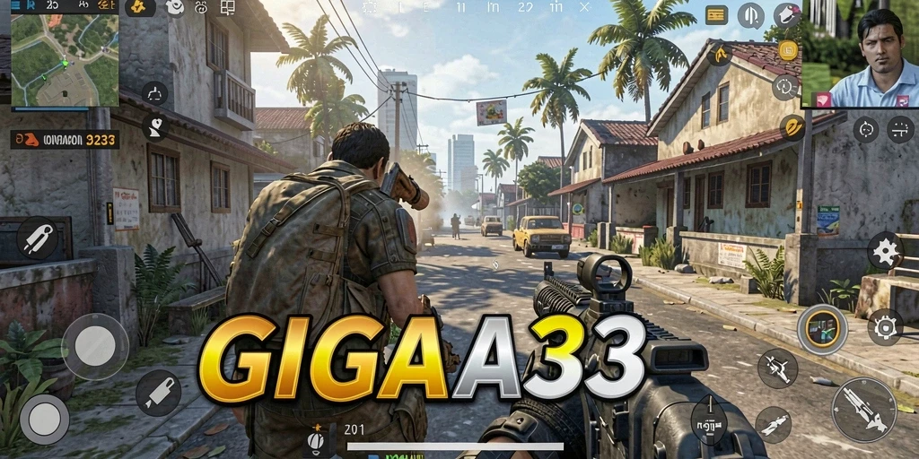 Tampilan seru dari gameplay GIGA33 dalam pertempuran FPS.