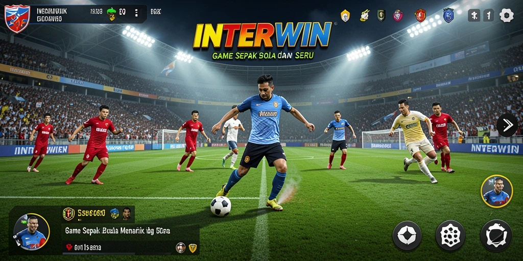 Tampilan aksi permainan sepak bola yang realistis di INTERWIN.
