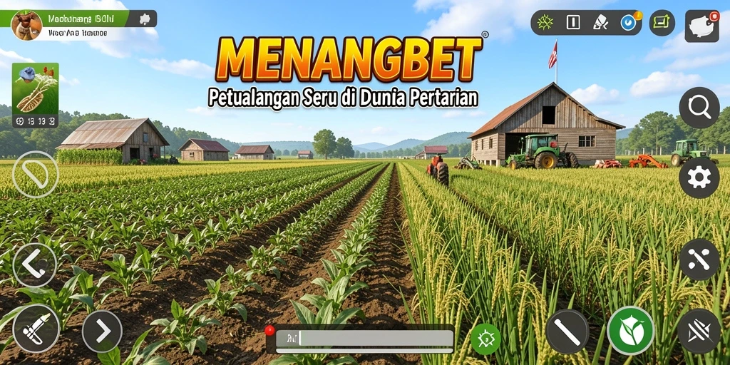 Tampilan utama gameplay <strong>MENANGBET</strong> menampilkan petualangan seru bertani yang penuh warna.