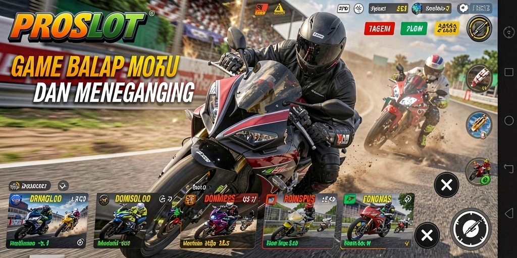 Tampilan gameplay PROSLOT dengan motor tercepat dan lintasan menegangkan.