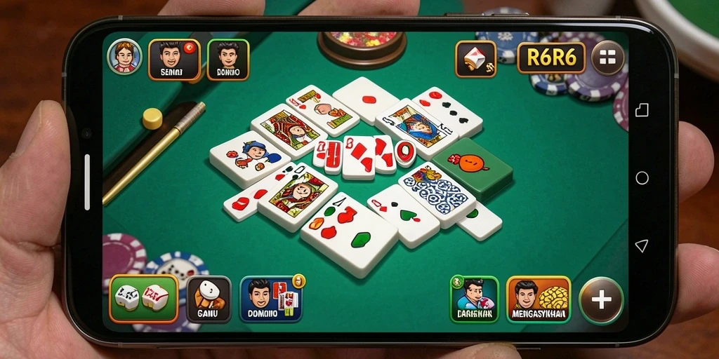 Tampilan screenshot game R6R6 dengan aksi domino yang seru.