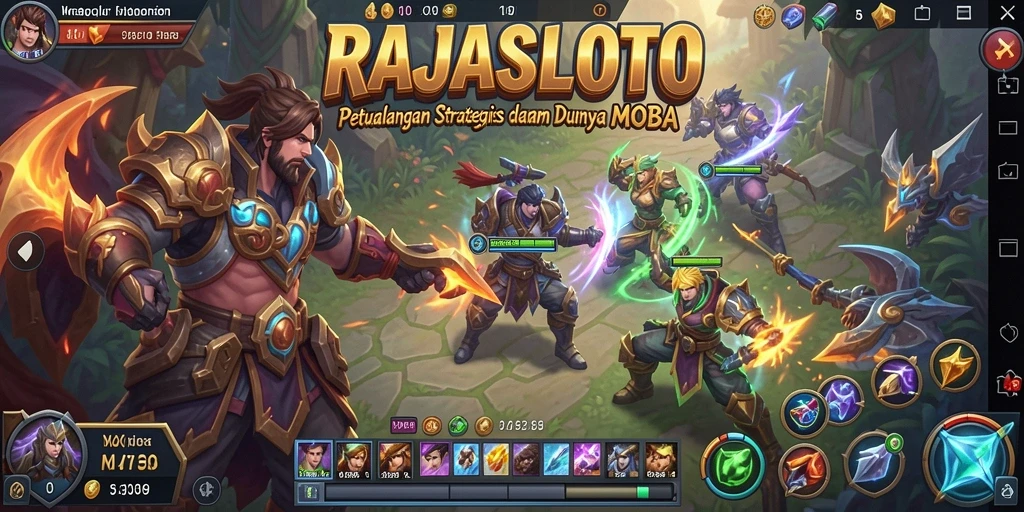 Screenshot tampilan gameplay seru RAJASLOTO di arena MOBA.