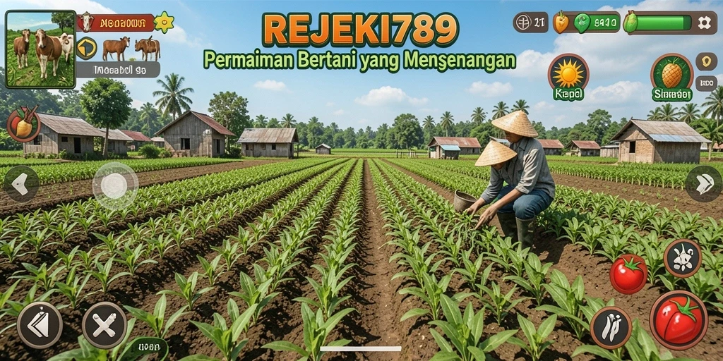 Screenshot gameplay REJEKI789 yang menampilkan ladang yang subur dan aktivitas bertani.