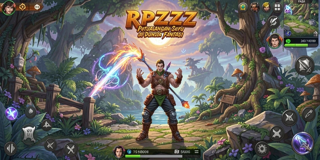 Screenshot gameplay RPZZZ yang menampilkan pertempuran epik dan petualangan.
