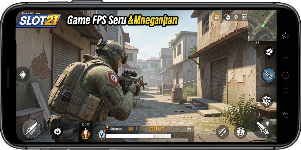 Tangkapan layar SLOT21 menampilkan aksi intens dalam permainan FPS.