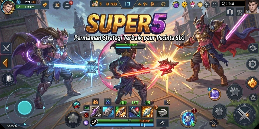 Screenshot utama SUPER5 menampilkan aksi permainan strategi yang mendebarkan.