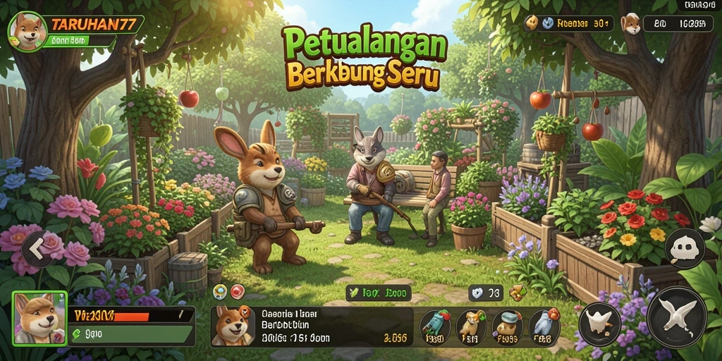 Tampilan gameplay TARUHAN77 dengan aktivitas berkebun yang menyenangkan.