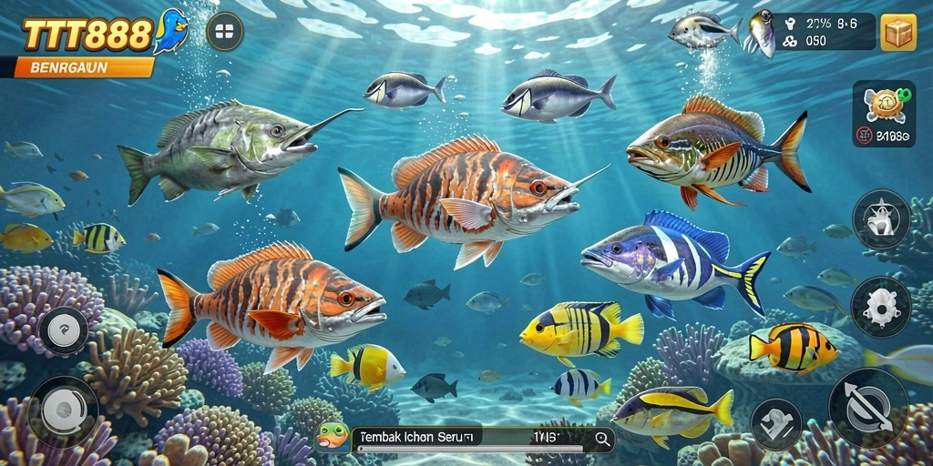 Gameplay seru Tembak Ikan TTT888 dengan grafis menawan.
